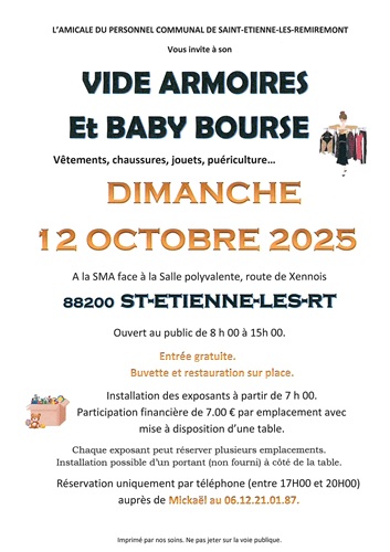 Dimanche 12 octobre : vide armoires/baby bourse