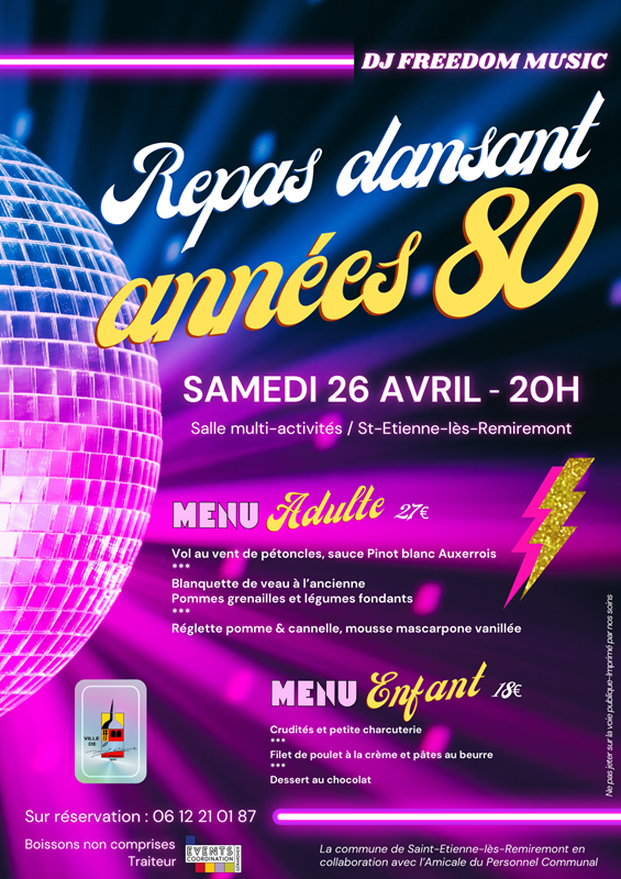 Samedi 26 avril : repas dansant années 80